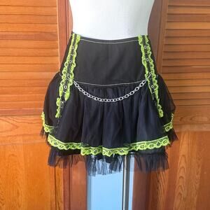 Tripp NYC Gothic Lolita Punk Black Green Lace & Chains Tulle Tutu Mini Skirt XL